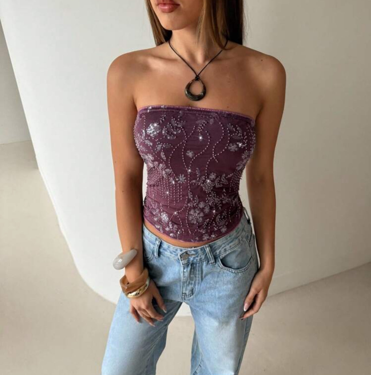 Strapless bordado Uva